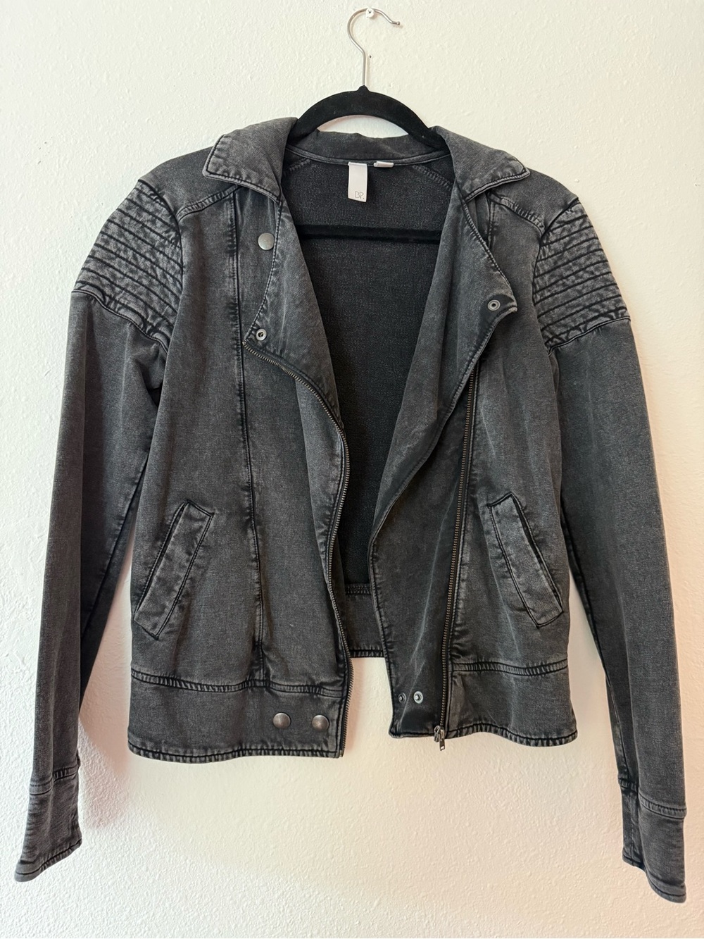 B.P Washed Black Quilted-Shoulder Moto Jacket
